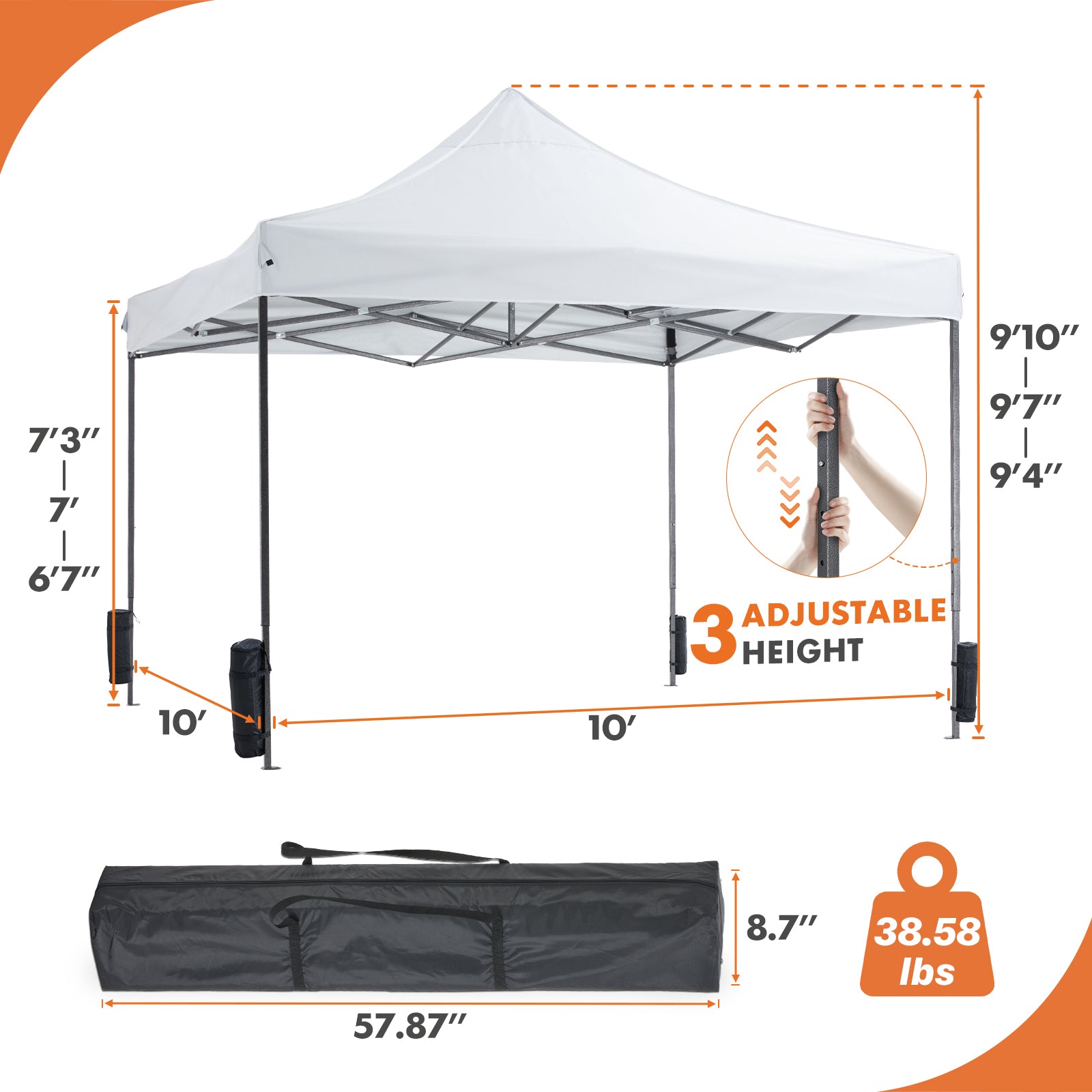 10 x 10ft Pop Up Canopy Tent Portable Sun Shelter Canopy Tent with Sand Bags