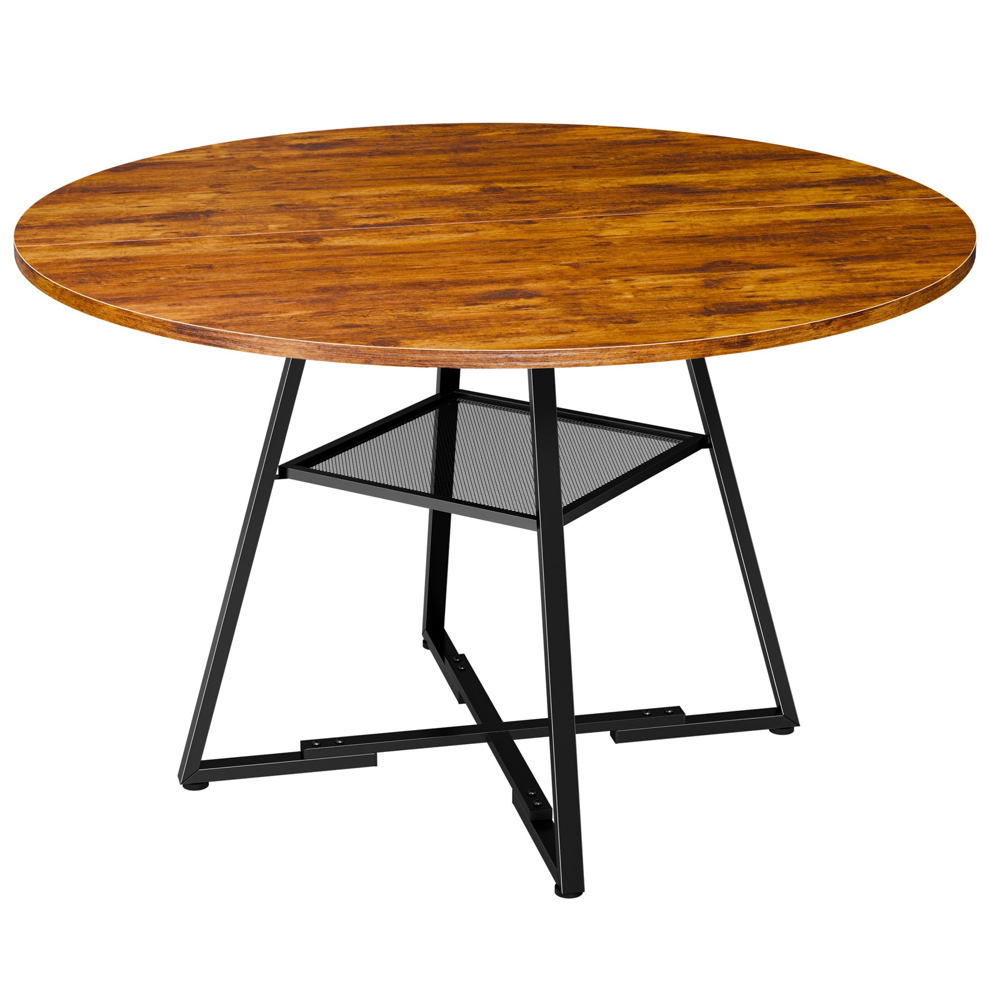 Round Dining Table for 4-6,&nbsp;Circle Kitchen Table with&nbsp;Pedestal Metal Frame Storage, Space Saving Farmhouse Wood Kitchen Table, for Kitchen, Living Room