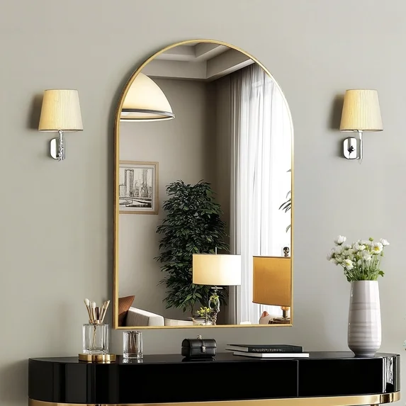 EDX Arched Bathroom Mirror, Wall Mounted Mirror with Aluminum Alloy Frame, Bathroom Mirror for Living Room, Bedroom, Bathroom and Entryway