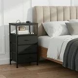 edx 5 Fabric Drawers Nightstand with Charging Station & USB/Type-C Ports and Outlets, Variable Light Strip Bedside End Table with Adjustable Feet for Bedroom, Black