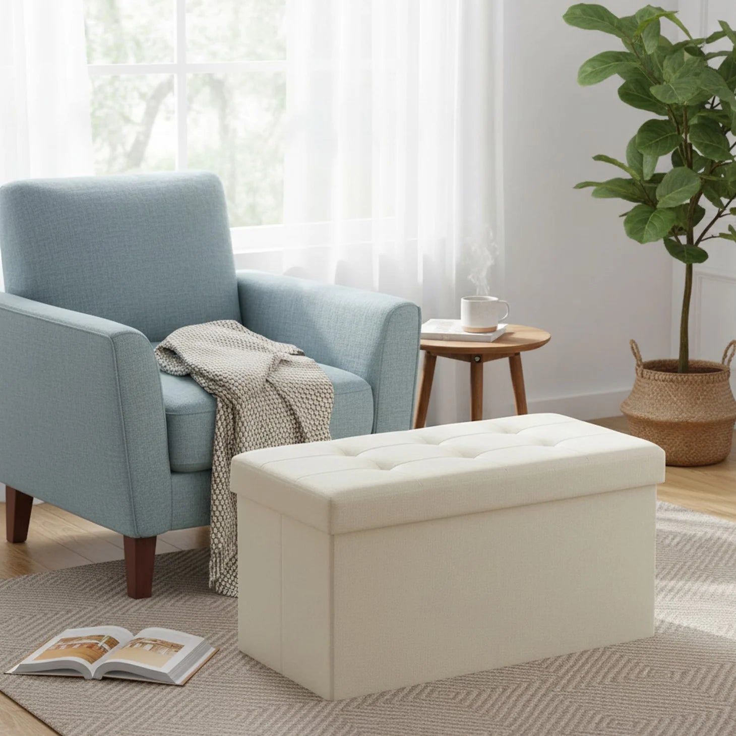 EDX Multi-functional Folding Storage Ottoman Bench, End of Bed Foot Rest Stool with Padded Seat, Bedroom Bench for Living Room, Holds up to 660 Lbs