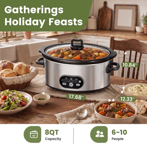 edx Slow Cooker, Stoneware Crock with Removable Pot, Stainless Stee