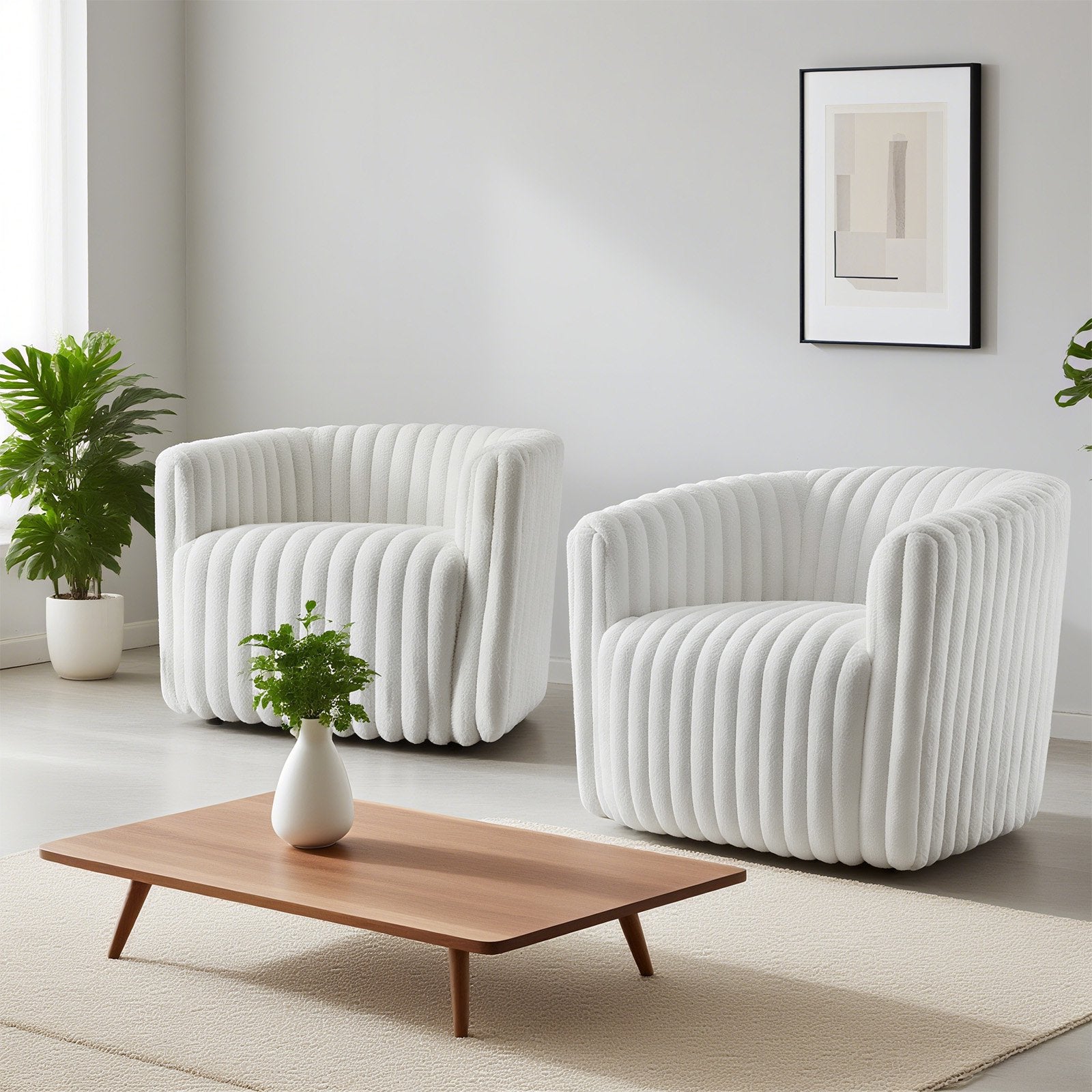 EDX Sydney 34.6" Wide Upholstered Swivel Armchair, Round Barrel Chair