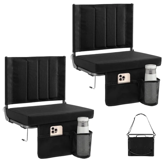 Edx Stadium seats, with cushioned steps, back support, portable, dimensions of 17 inches wide x 12 inches deep x 16 inches high