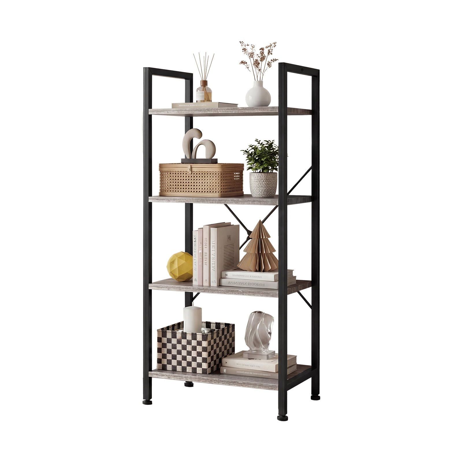 EDX Bookcase, Storage Shelf, Classic Modern Bookcase for CDs, Movies, Books, Industrial Bookcase for Home Office, Living Room, Kitchen, Bedroom