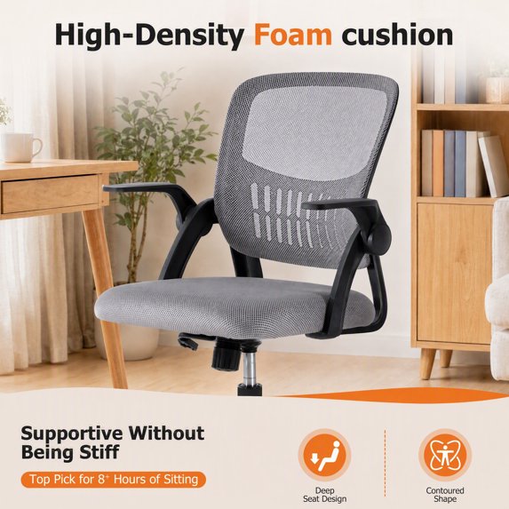 EDX Ergonomic Office Desk Chair, Lumbar Support, Flip-up Armrest, 350lbs, for Home, Office & Bedroom