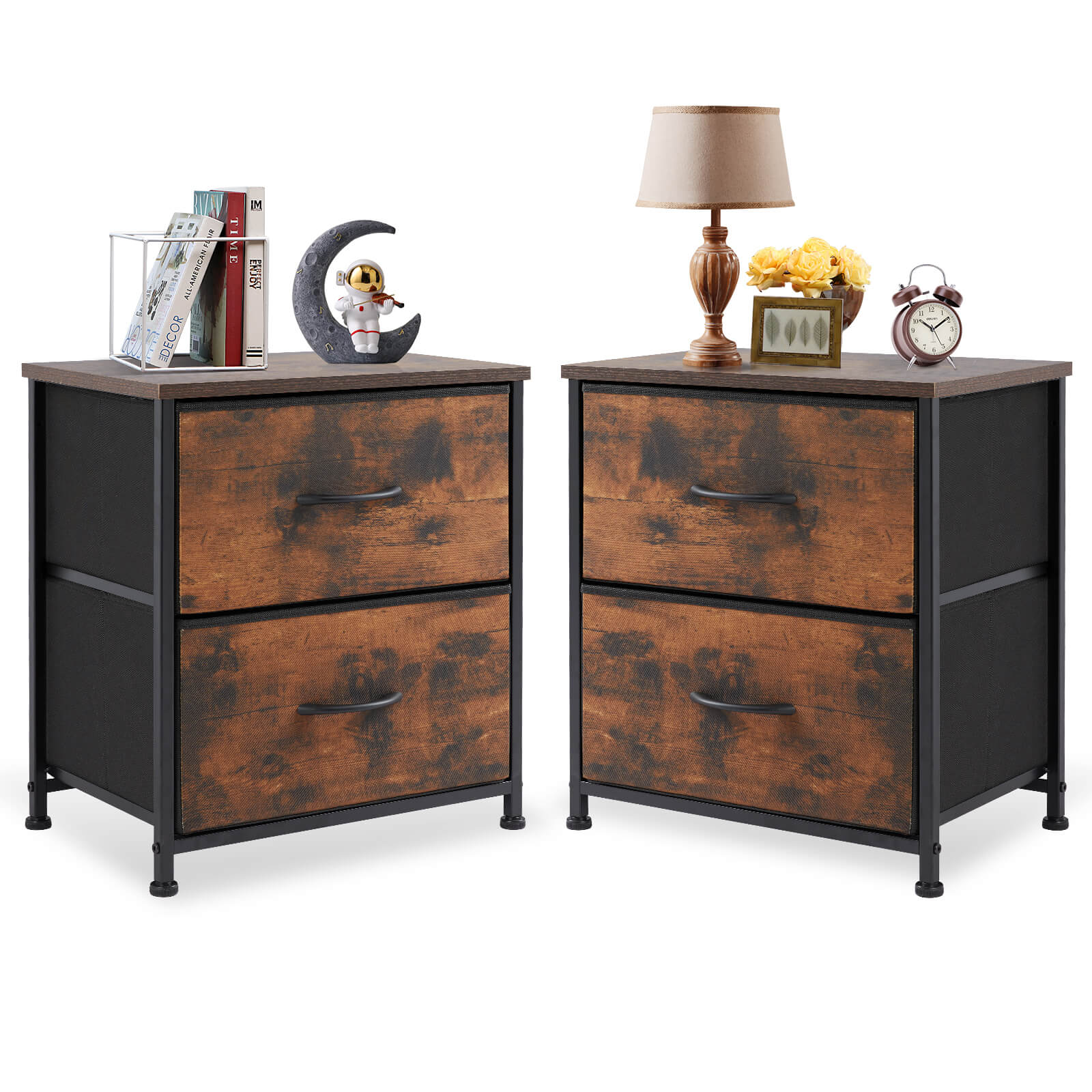 2 Piece Nightstand Set - 2 Storage Drawers, Bedside Furniture End Table, Suitable for Living Room, Bedroom, Closet