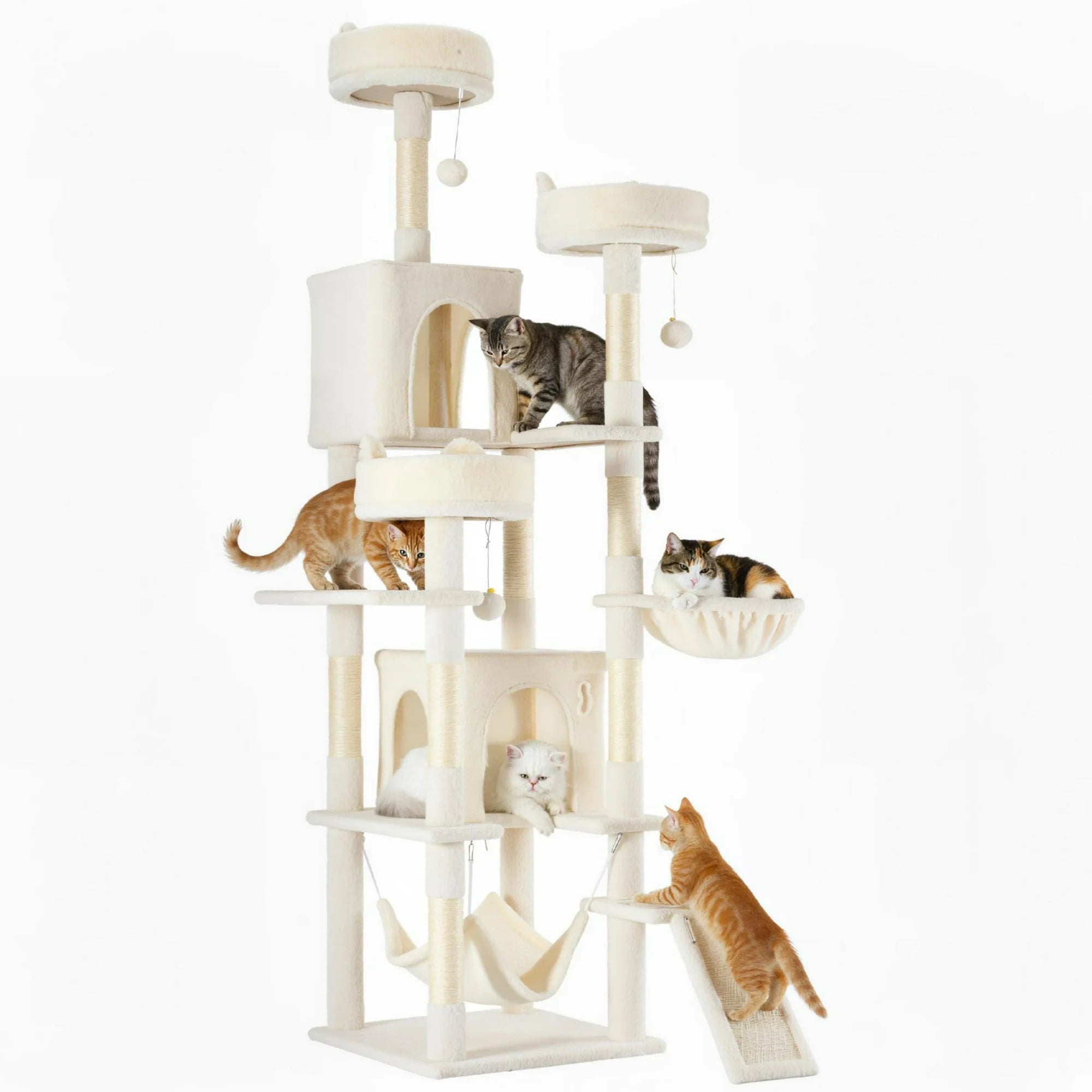 EDX 75" Cat Tree Tower for Indoor Cats, Multi-Level Durable Cat Climbing Tower, Large Pet House with Natural Sisal Scratching Post, Cozy Condo, Extended Platform, Kitten Toy and Hammock