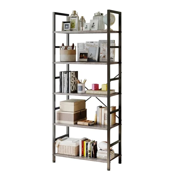 EDX Bookcase, Storage Shelf, Classic Modern Bookcase for CDs, Movies, Books, Industrial Bookcase for Home Office, Living Room, Kitchen, Bedroom