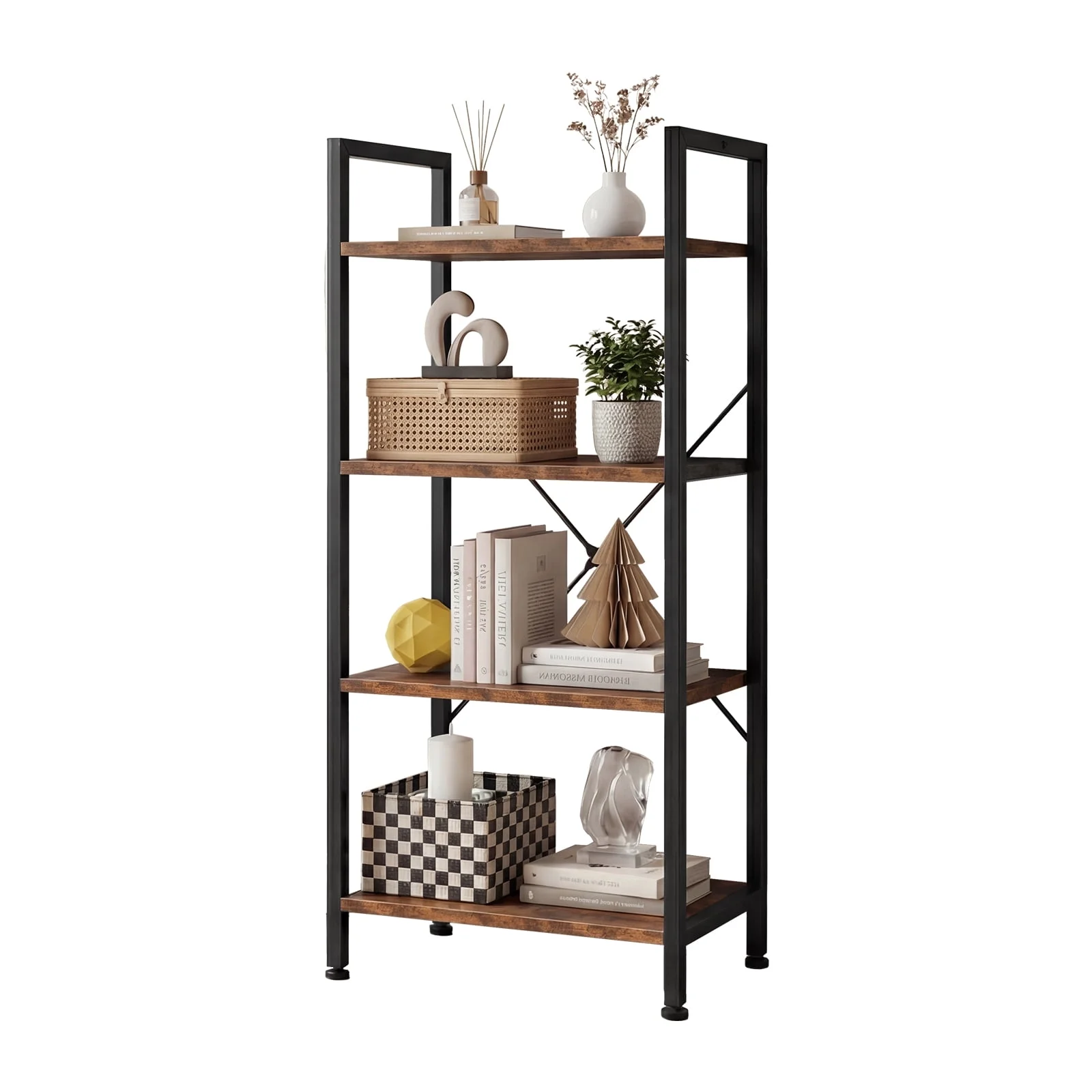 EDX Bookcase, Storage Shelf, Classic Modern Bookcase for CDs, Movies, Books, Industrial Bookcase for Home Office, Living Room, Kitchen, Bedroom