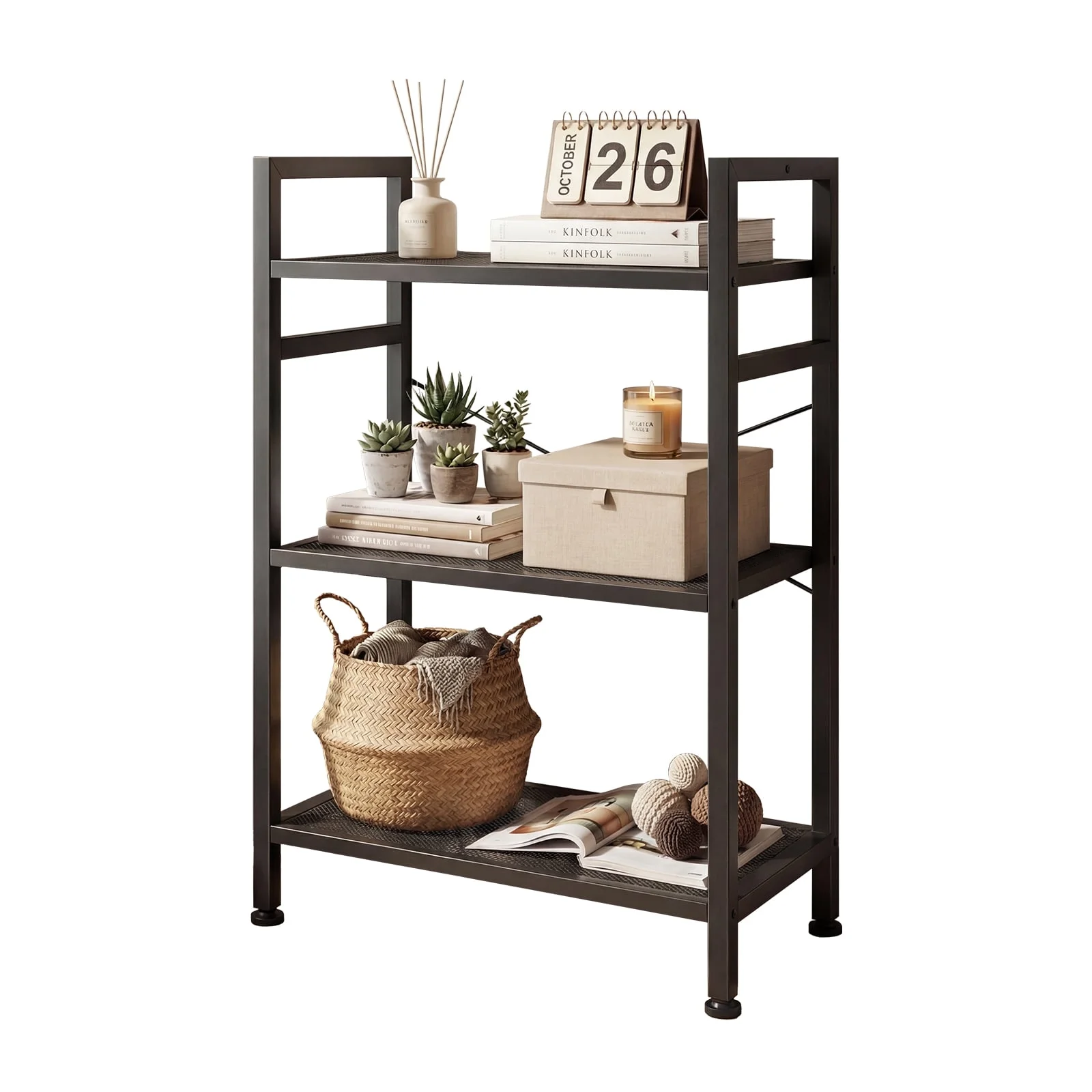 EDX Bookcase, Storage Shelf, Classic Modern Bookcase for CDs, Movies, Books, Industrial Bookcase for Home Office, Living Room, Kitchen, Bedroom
