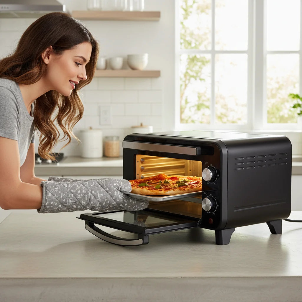 EDX Pizza Oven 15L 1700W, 80-400℃, 2 Mins Bake 12" Pizza, Stainless Steel Front, 320*319mm Pizza Stone, Electronic control