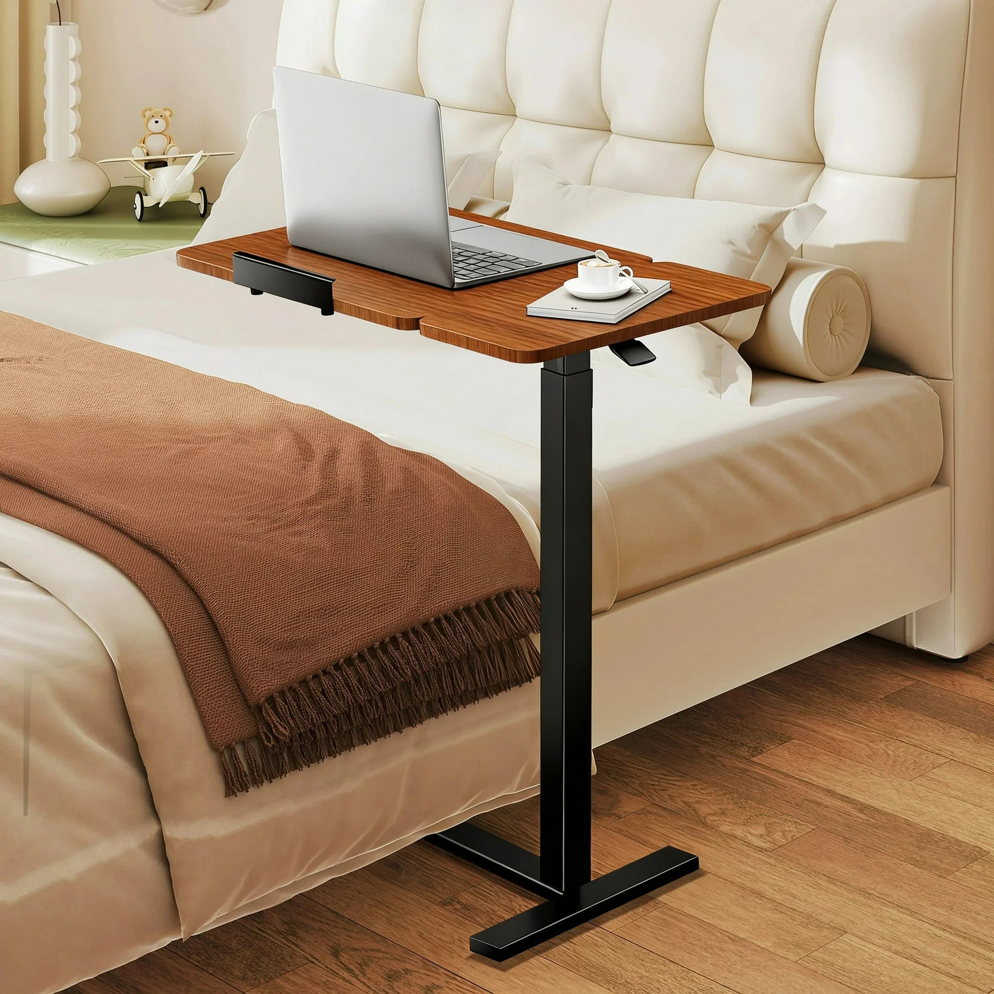 ZUNMOS Overbed Bedside Lap Desk with Wheels and Tilt Top, Mobile Standing Lap Desk Pneumatic Adjustable Height for Home Office Bedroom Sofa