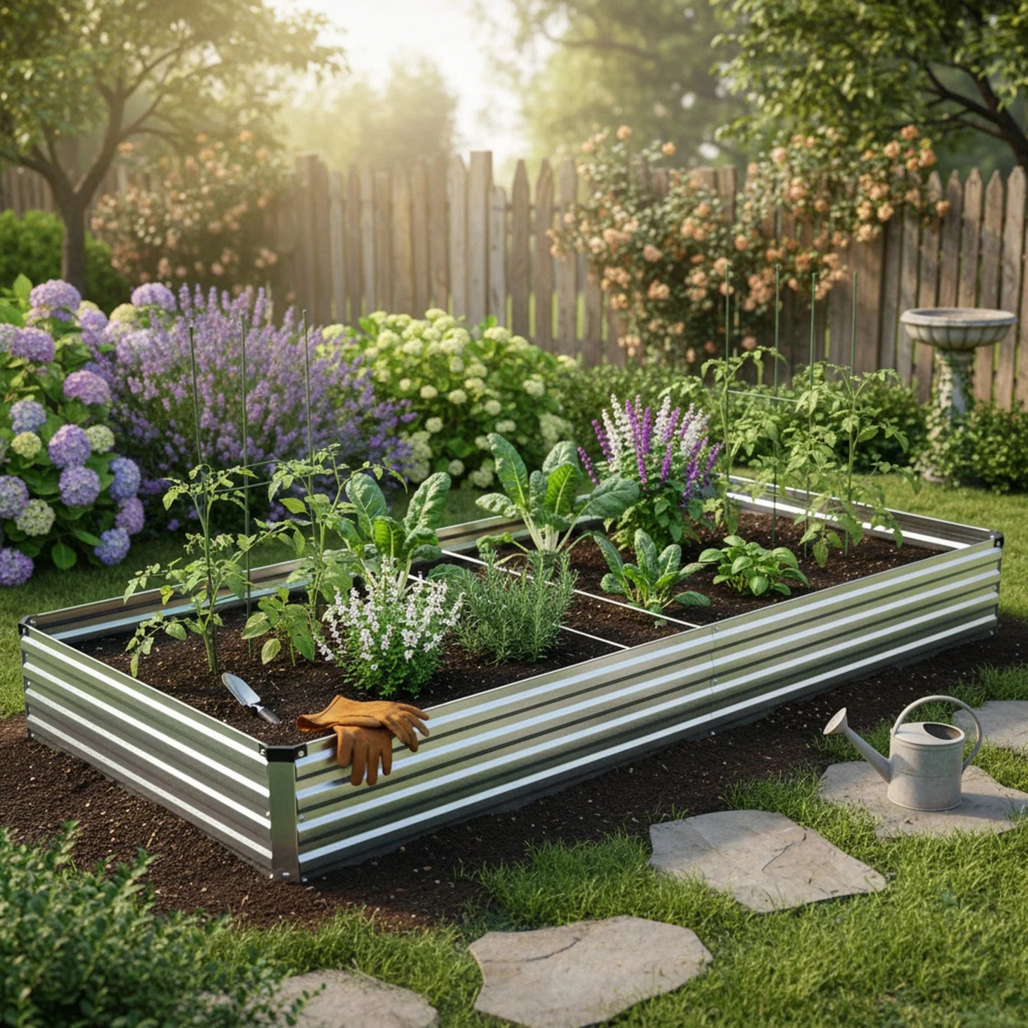 EDX Galvanized Raised Garden Bed, Outdoor Metal Planter Box Kit for Vegetables, Flowers and Herbs, Silver