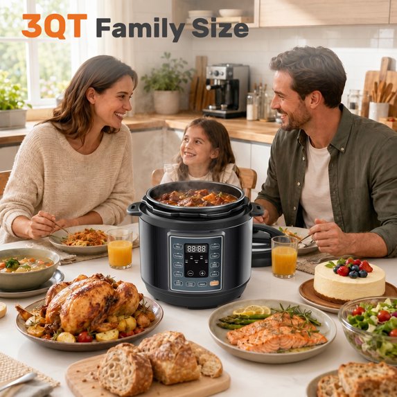 edx 3 Quart Electric pressure cooker,Multi-Function Features Stainless Steel Pot with 8 Functional Modes & Programmable Timer