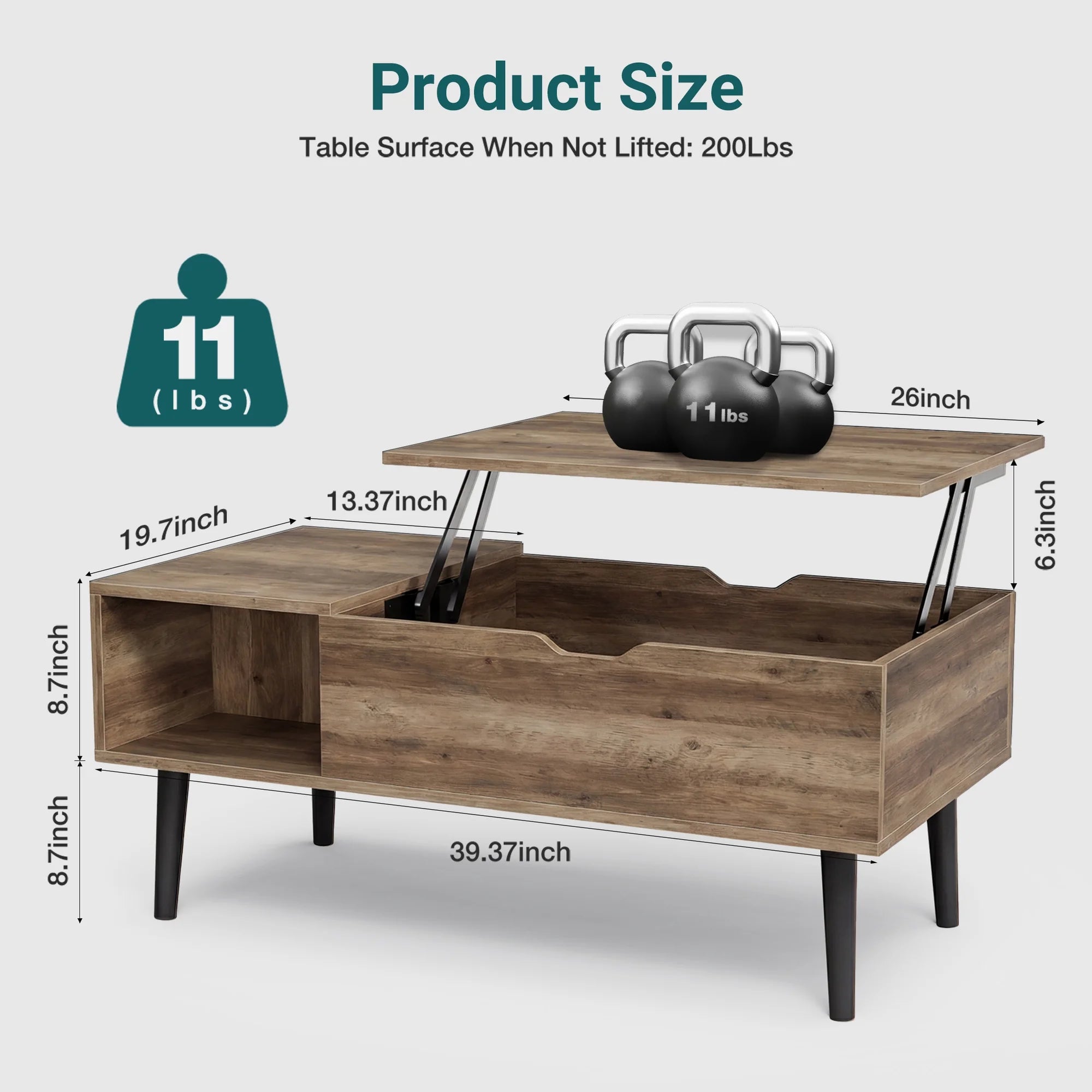 edx Wooden Lift Top Coffee Table with Hidden Compartments and Adjustable Shelves - Ideal for Small Homes, Apartments, Reception Rooms