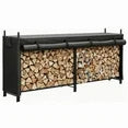 EDX Black Firewood Rack with Waterproof Cover, Steel Log Holder for Indoor and Outdoor Use, Black