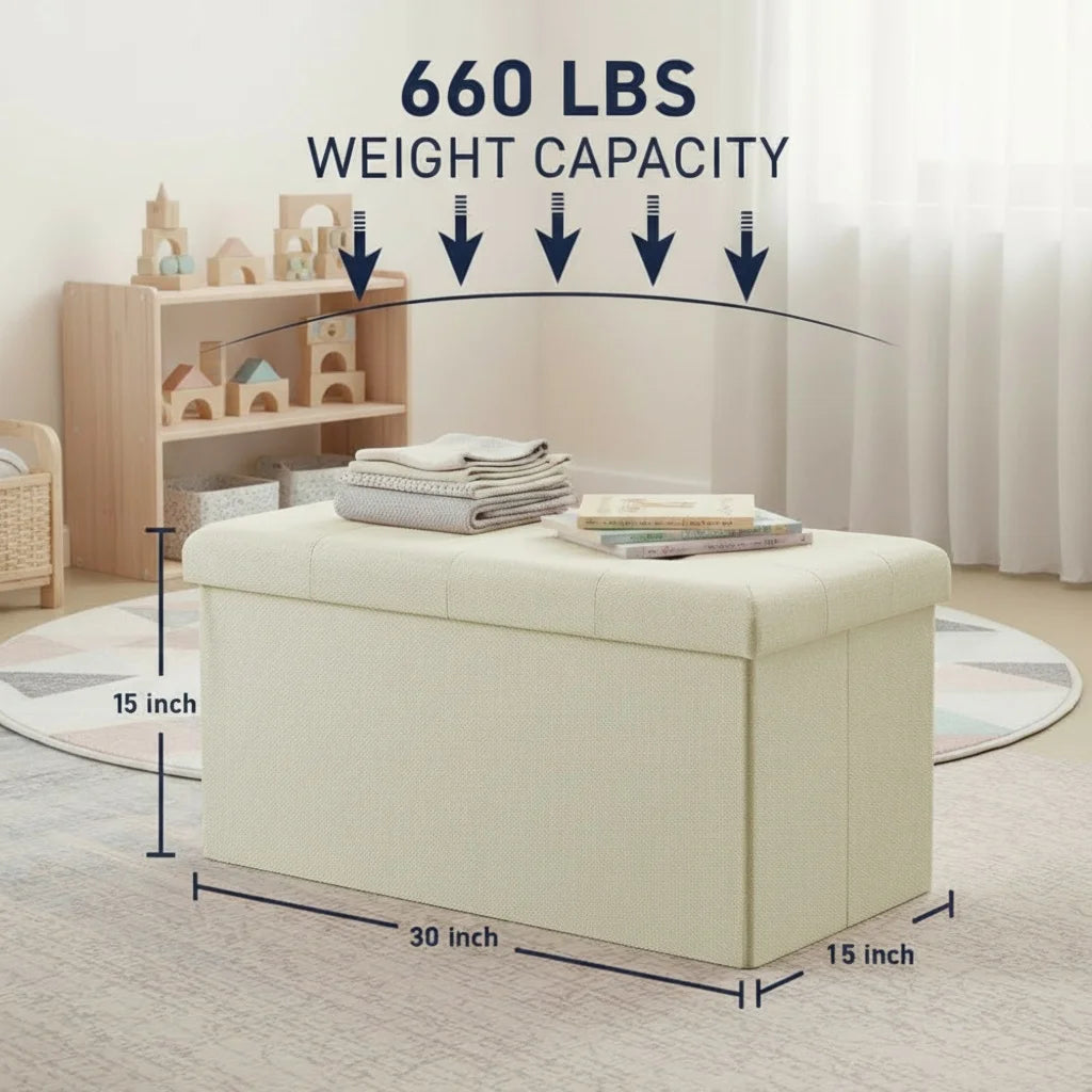 EDX Multi-functional Folding Storage Ottoman Bench, End of Bed Foot Rest Stool with Padded Seat, Bedroom Bench for Living Room, Holds up to 660 Lbs