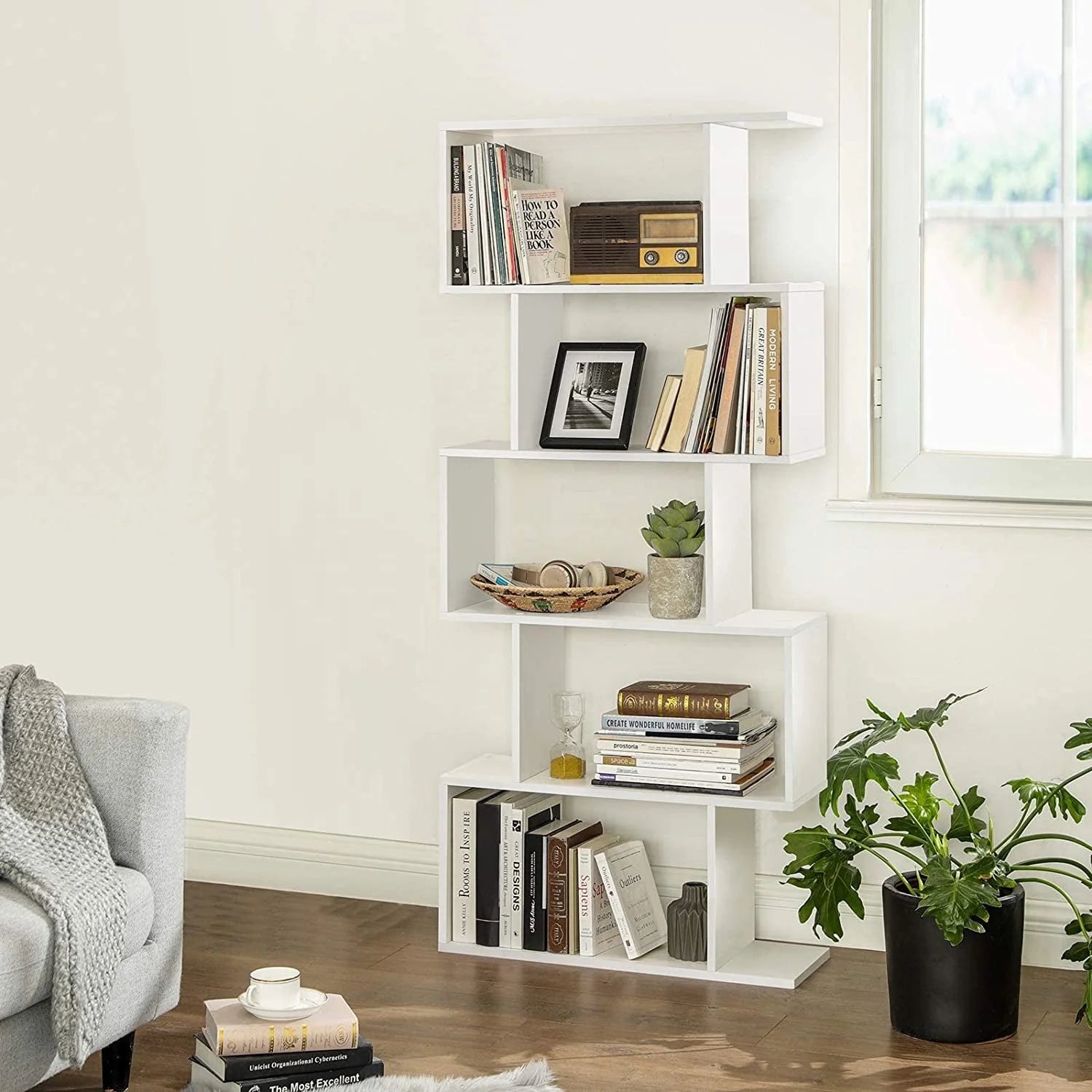 EDX 63" 5-Tier Bookshelf Organizer for Home Office, Stylish Display Storage Shelf Stand, White
