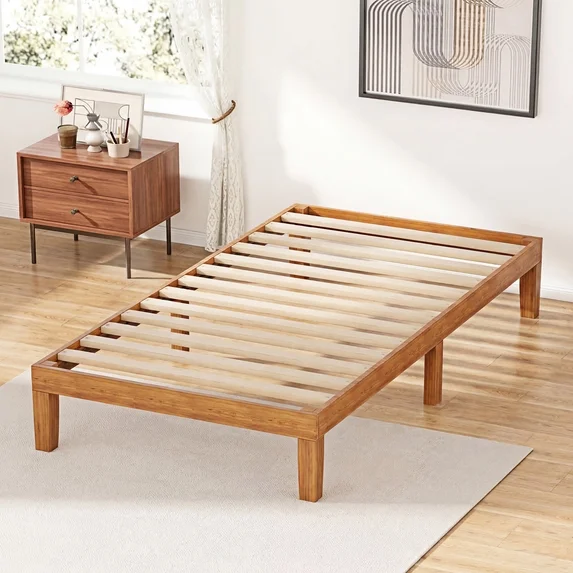 Bed Frame, No Box Spring Needed, Wooden Platform Bed Frame Mattress Foundation with Support Slats, Natural Pine