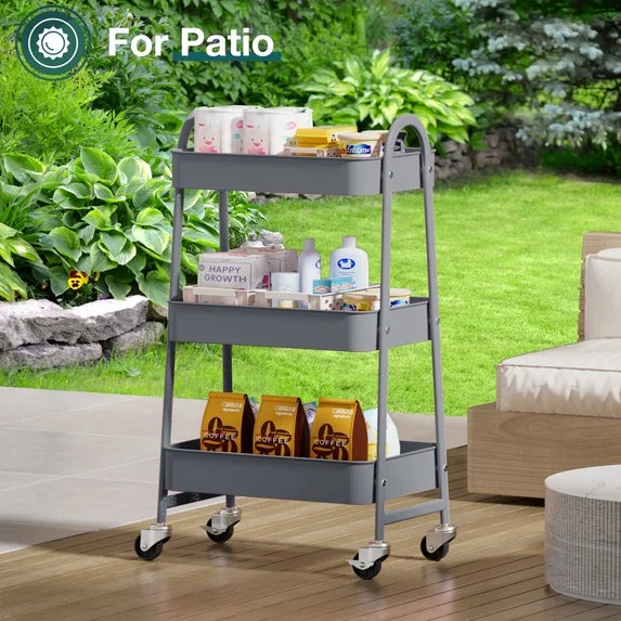 ZUNMOS 3 Tier Rolling Cart, Metal Utility Storage Cart with Lockable Wheels for Livingroom, Bathroom, Kitchen & Narrow Spaces