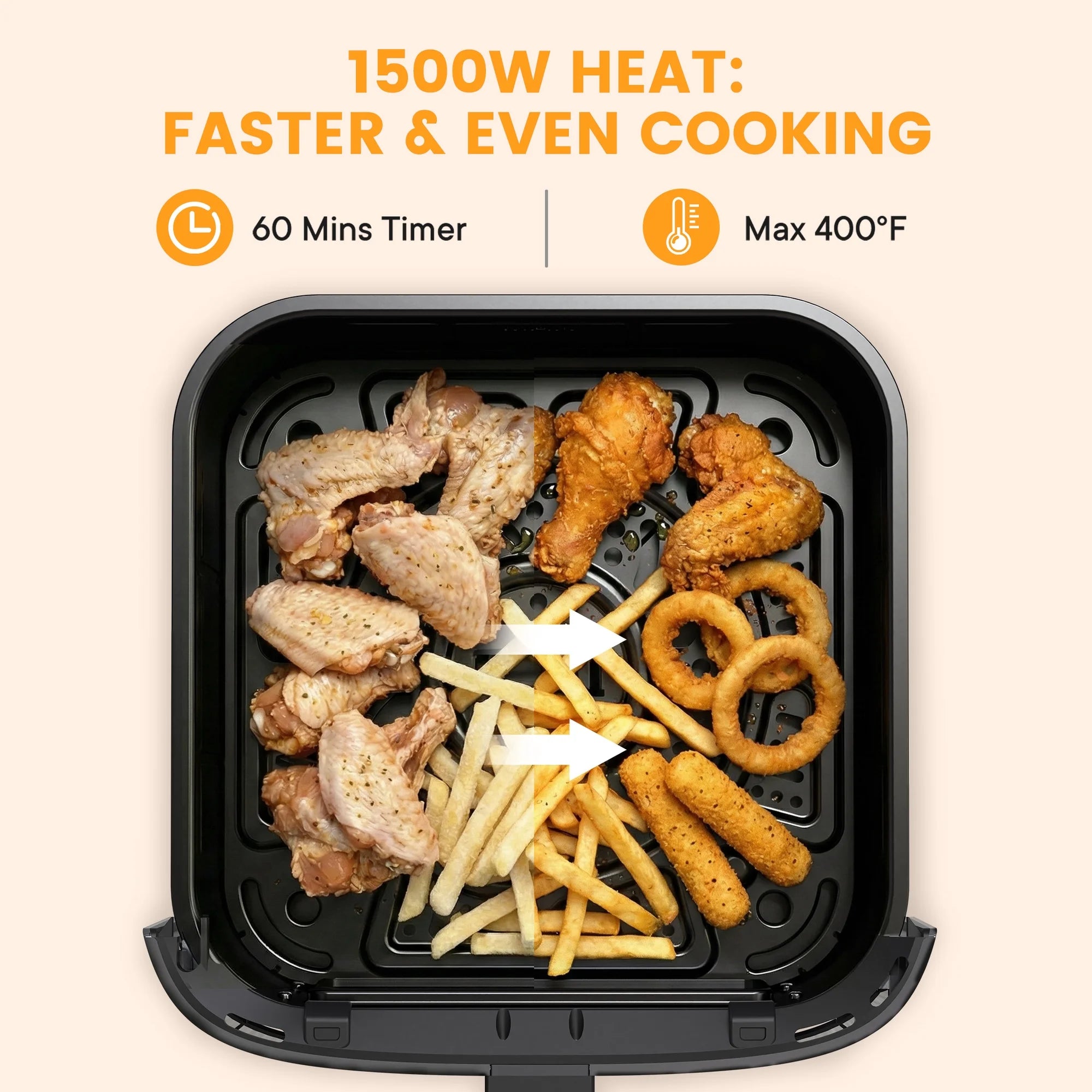EDX 4QT Air Fryer, 1500W Digital Touchscreen with 8 Presets, Visible Window, Flip Reminder, Nonstick Dishwasher-Safe Basket