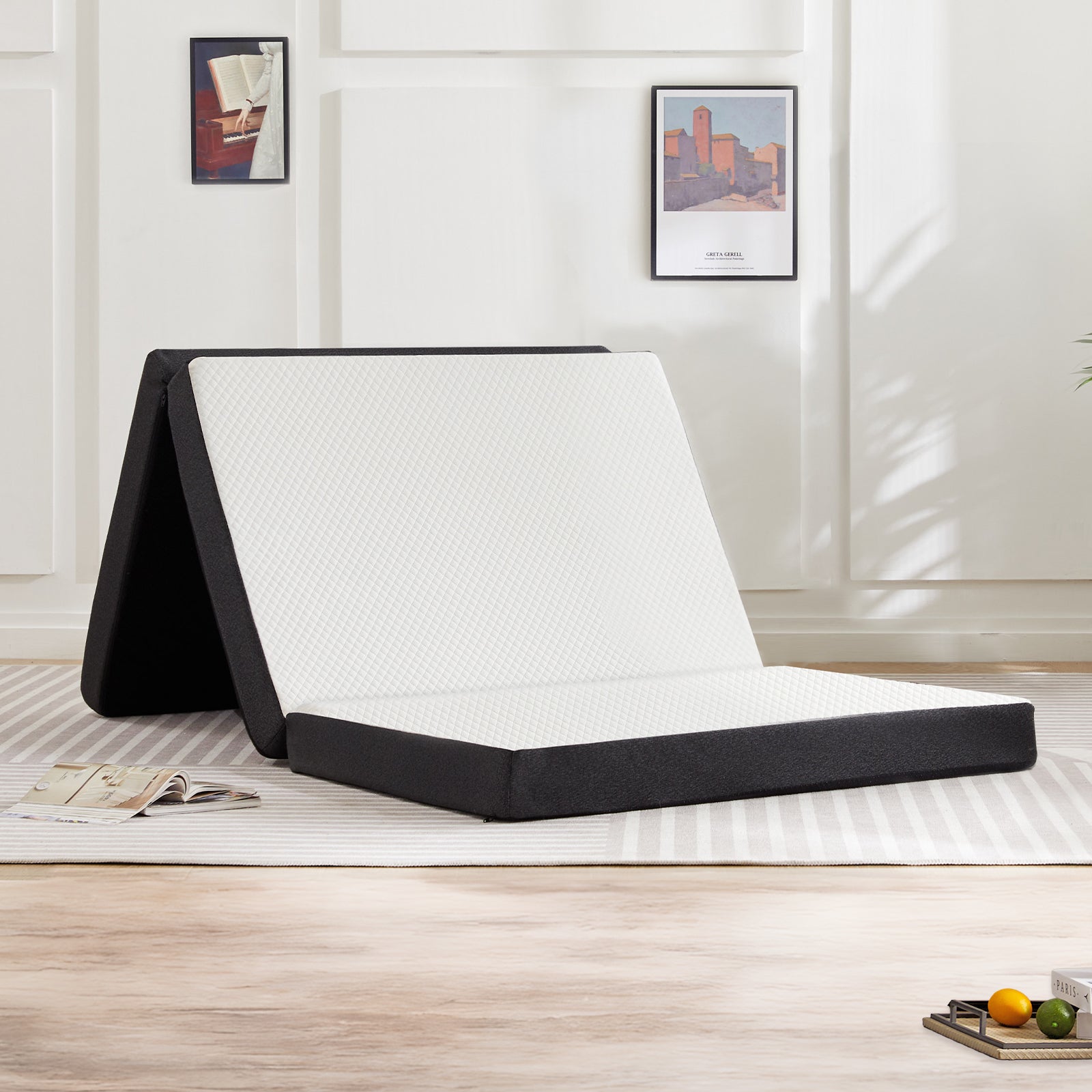 Folding Mattress, 3 inch Tri-fold Memory Foam Mattress Topper for Camping, Foldable Mattress Topper with Washable Cover, Guest, Twin Size, White