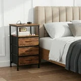 edx 3 Fabric Drawers Nightstand with Charging Station & USB/Type-C Ports and Outlets, Variable Light Strip Bedside End Table with Adjustable Feet for Bedroom, Rust Brown