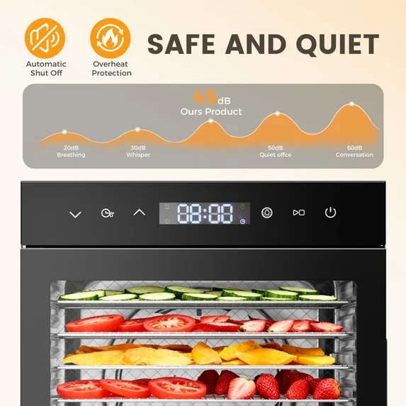 EDX Sliver Nut Dehydrator, 600W, 6.5 sq.ft Drying Space, 95-165°F, 30-48min Timer, Auto Shut-Off, Overheat Protection, Household & Snack Prep Use