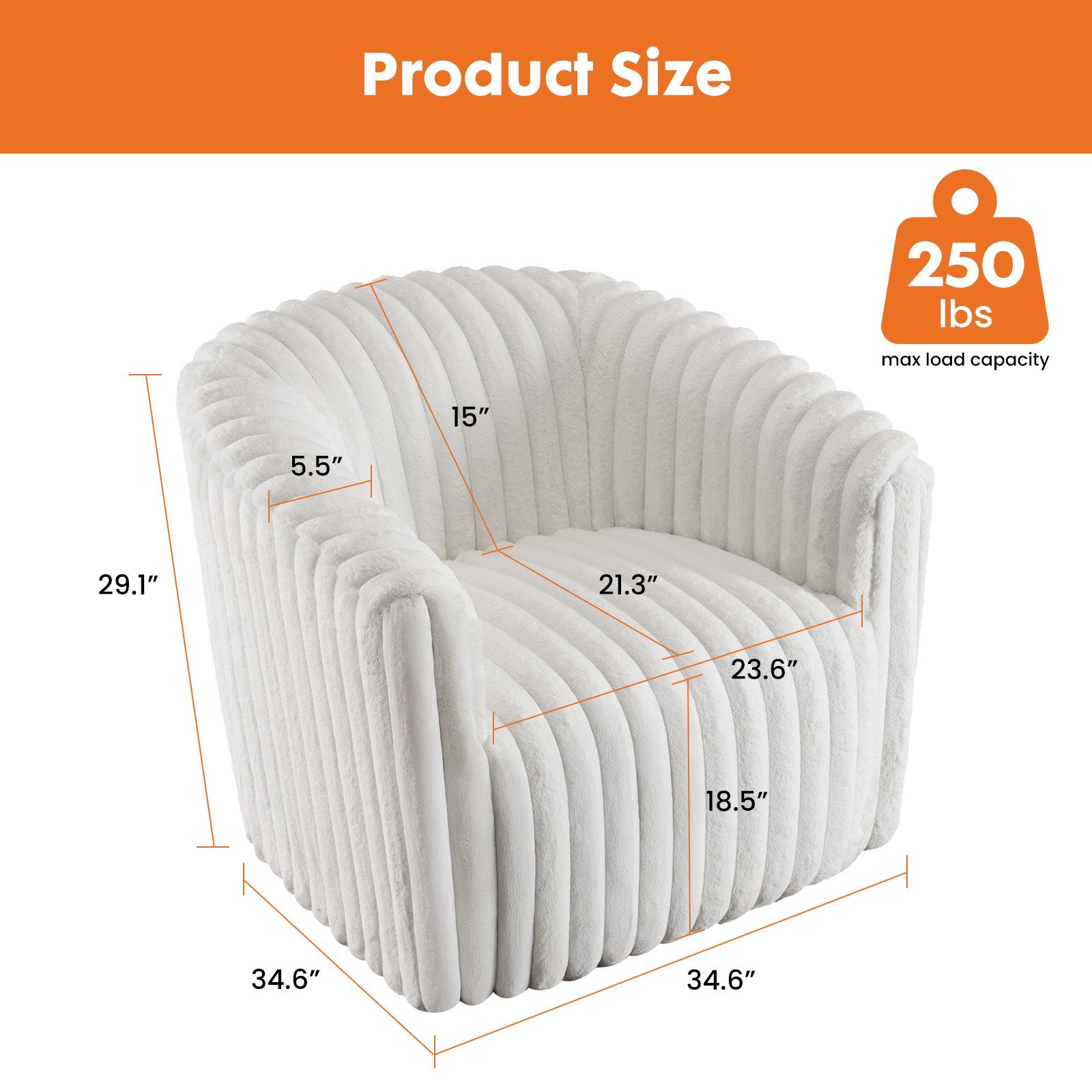 EDX Sydney 34.6" Wide Upholstered Swivel Armchair, Round Barrel Chair