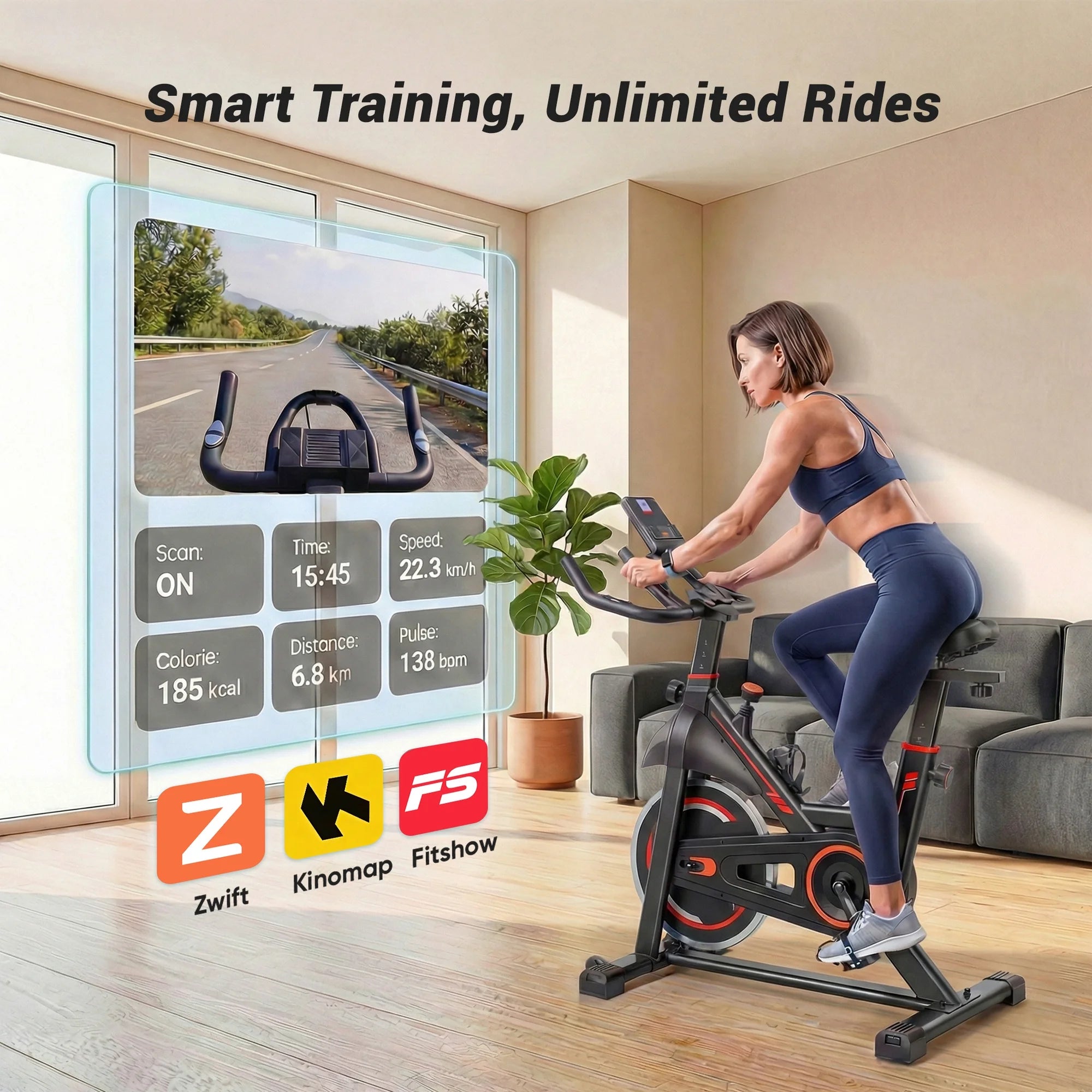 EDX Exercise Bike with LCD Monitor & Infinite Resistance, Adjustable Seat & Handlebar, Bluetooth App Compatible Indoor Cycling Bike for Home Gym, 300 lb Capacity