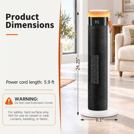EDX Space Heater for Inside, 1500W Electric Heater with Dual-DC Motor, Safety Protection, 15H Timer & 25" Heaters for Home Office