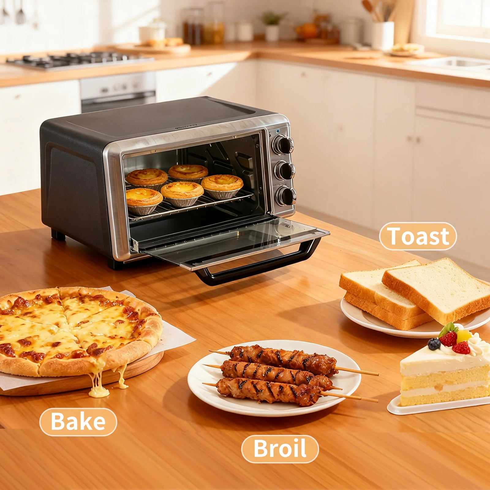 EDX Multifunctional Countertop Toaster Ovens with Baking Tray, Wire Rrack, and Tray Holder,150-450°F, Silver (No ratings yet)