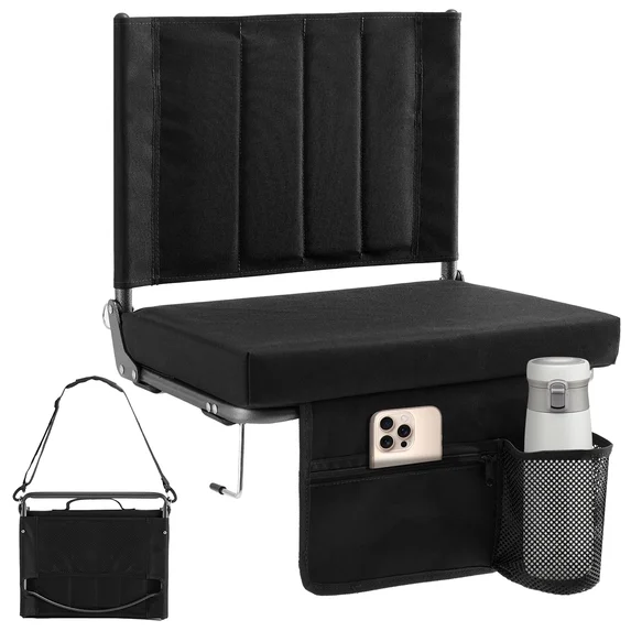Edx Stadium seats, with cushioned steps, back support, portable, dimensions of 17 inches wide x 12 inches deep x 16 inches high