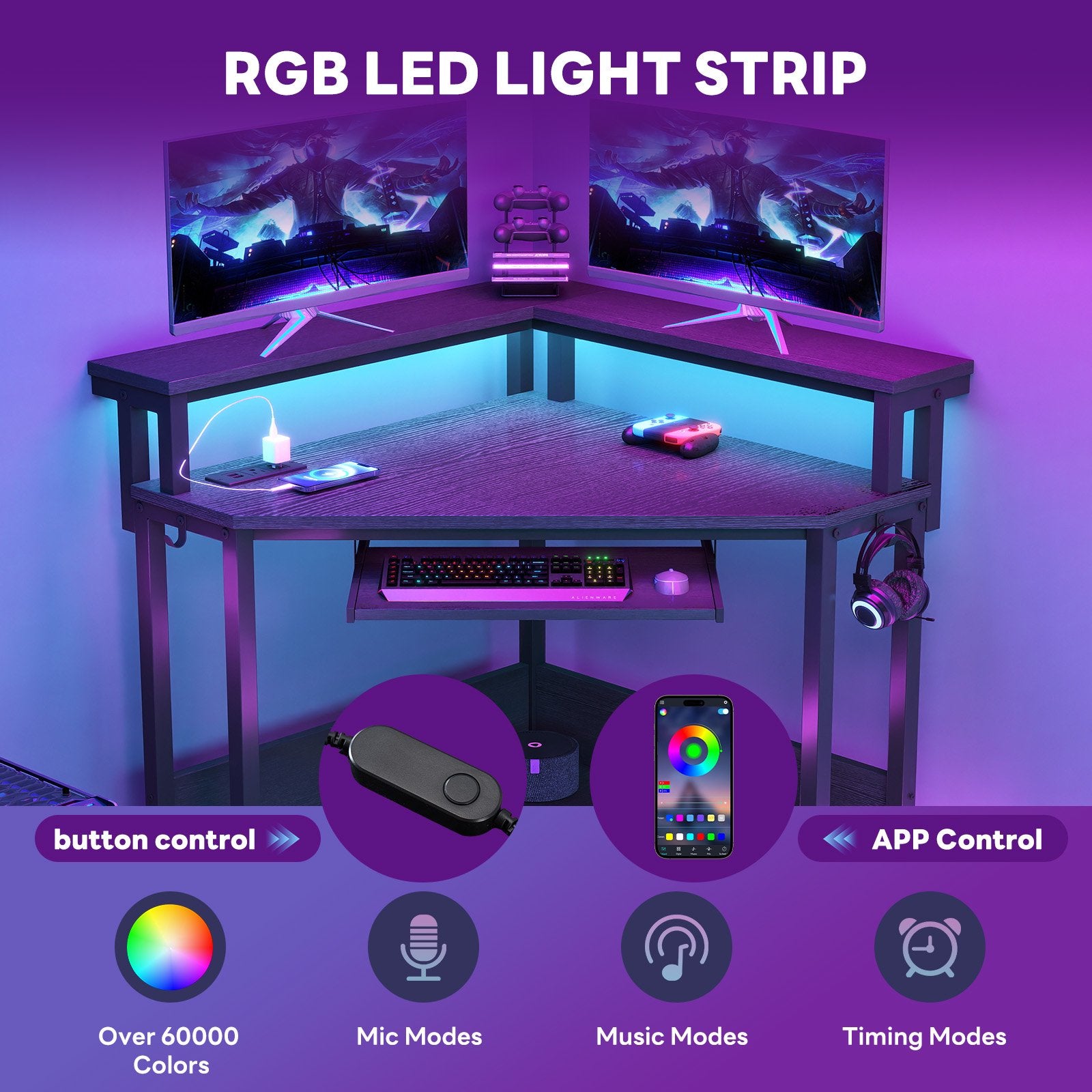 EDX Corner Office Gaming Desk 31 Inches L-Shaped Computer Desk with Charging Hub & Ergonomic Stand for Small Spaces