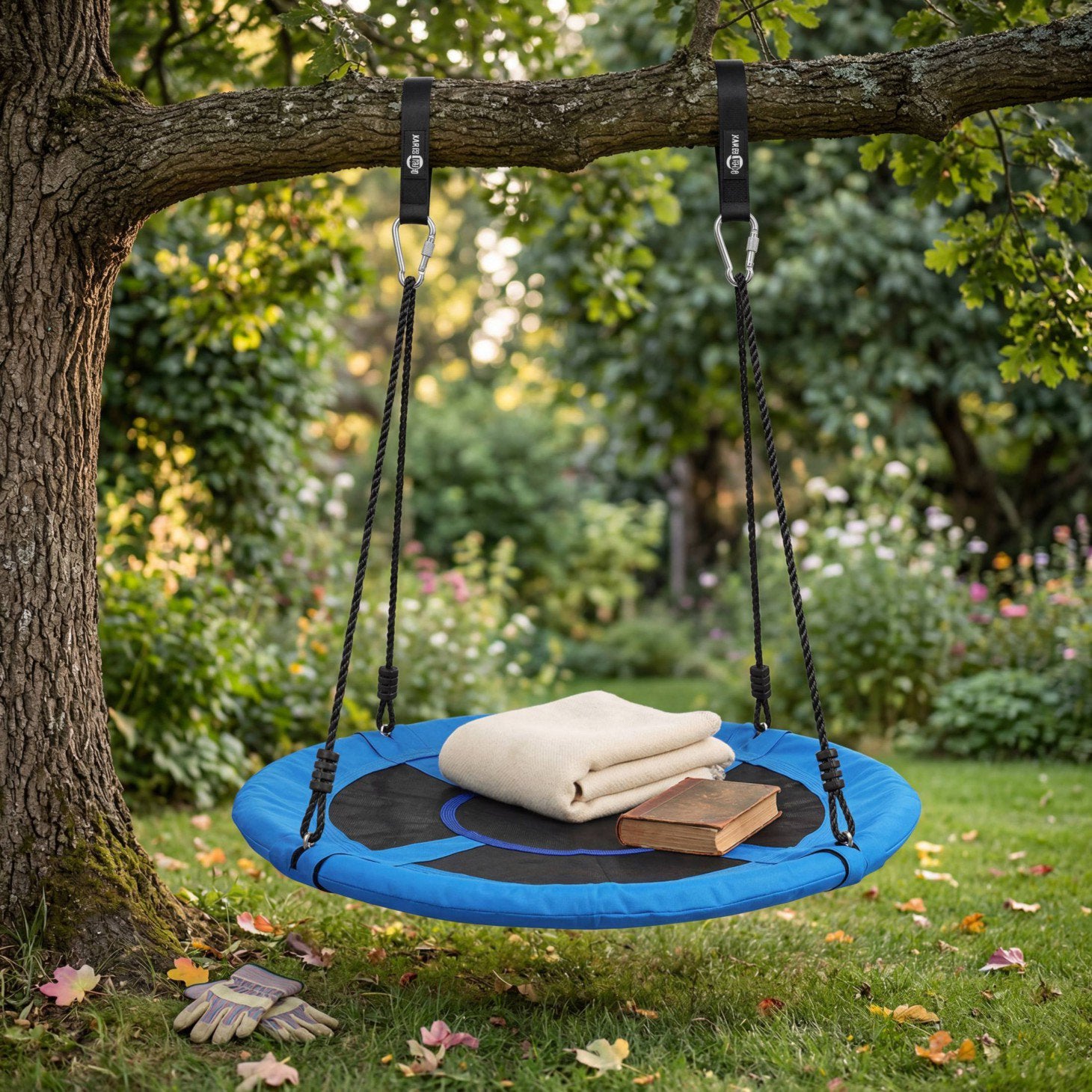 edx 40" Flying Saucer Swing for Kids, 33"-63" Adjustable Height Tree Swing with 4 Detachable Velcro Flags, Outdoor Swing Sets for Backyard