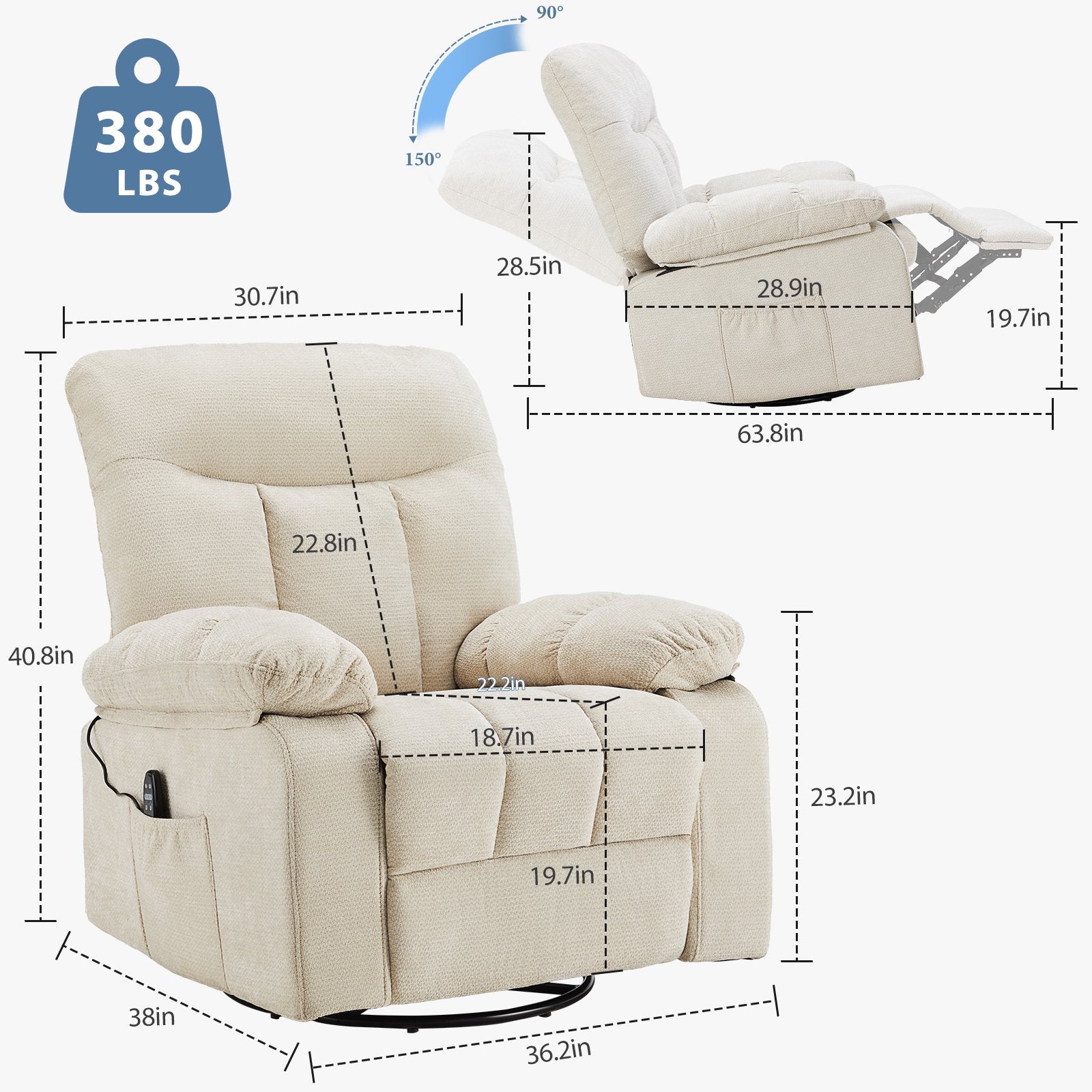 EDX Manual Swivel Chair with Vibration and Heating Function