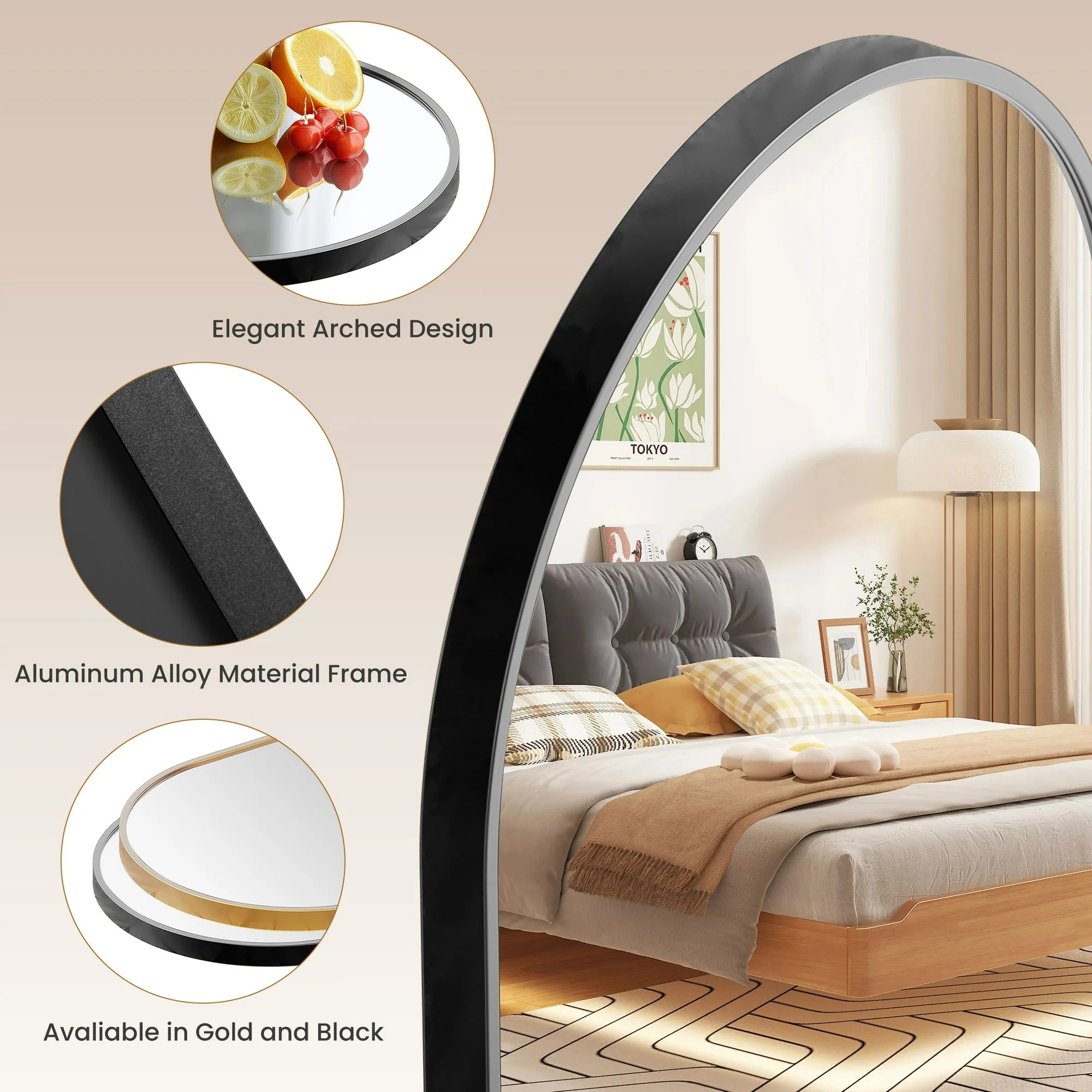 EDX 24"X36" Arched Bathroom Mirror, Wall Mounted Mirror with Aluminum Alloy Frame, Bathroom Mirror for Living Room, Bedroom, Bathroom and Entryway, Black