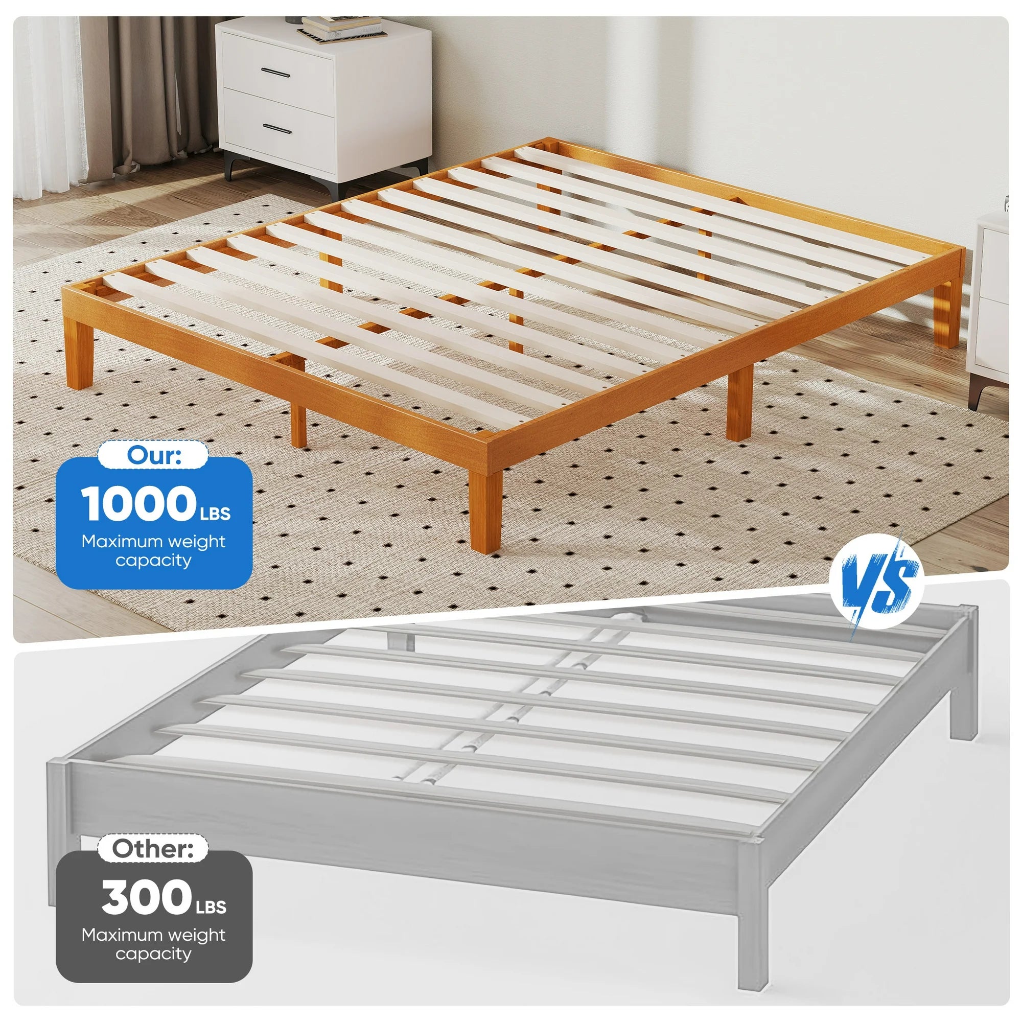 ZUNMOS 12 IN Size Solid Wood Bed Frame with Wood Slat Support, Sturdy, No Box Spring Needed, Natural Pine