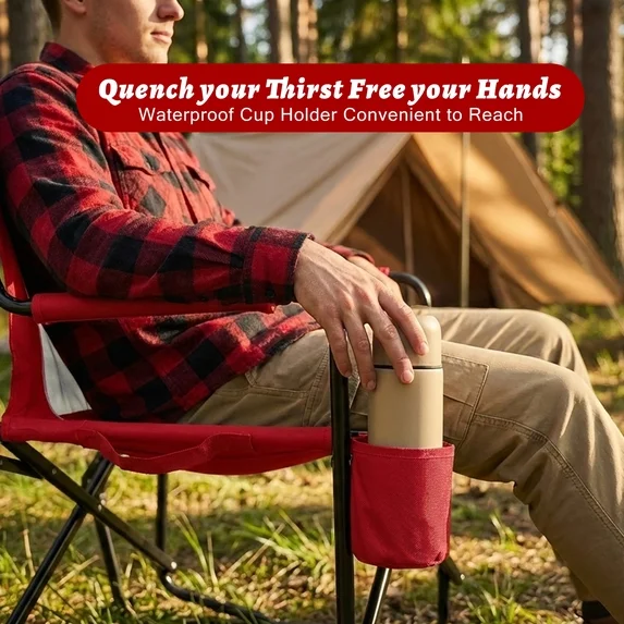 EDX Folding Camping Chair, Padded High Back, Adjustable Lumbar Support, Extra Wide for Adults, 500 lbs Steel Frame, Portable Outdoor