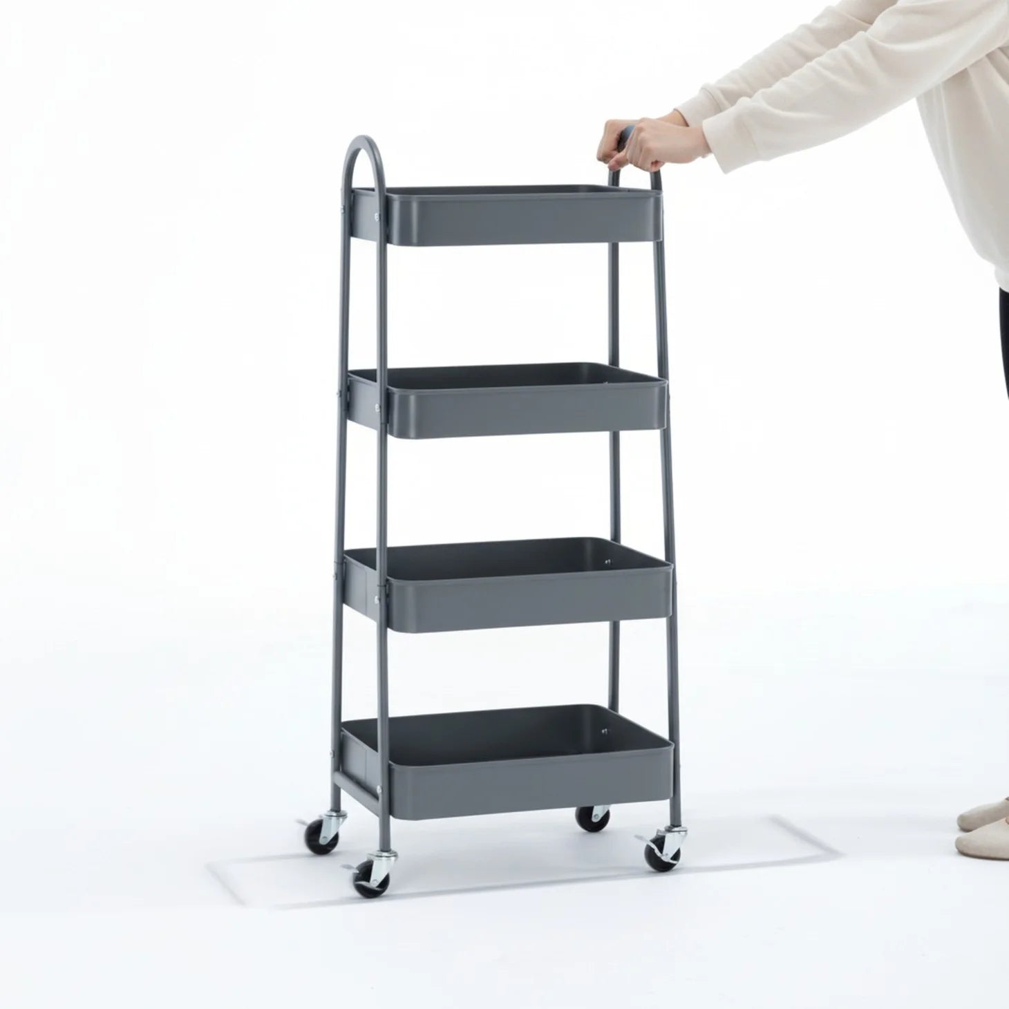 EDX 4-Tier Rolling Cart, 132 lbs Metal Utility Cart Storage Organizer with Lockable Casters, Multi-Functional Mesh Rolling Storage Cart for Kitchen Office