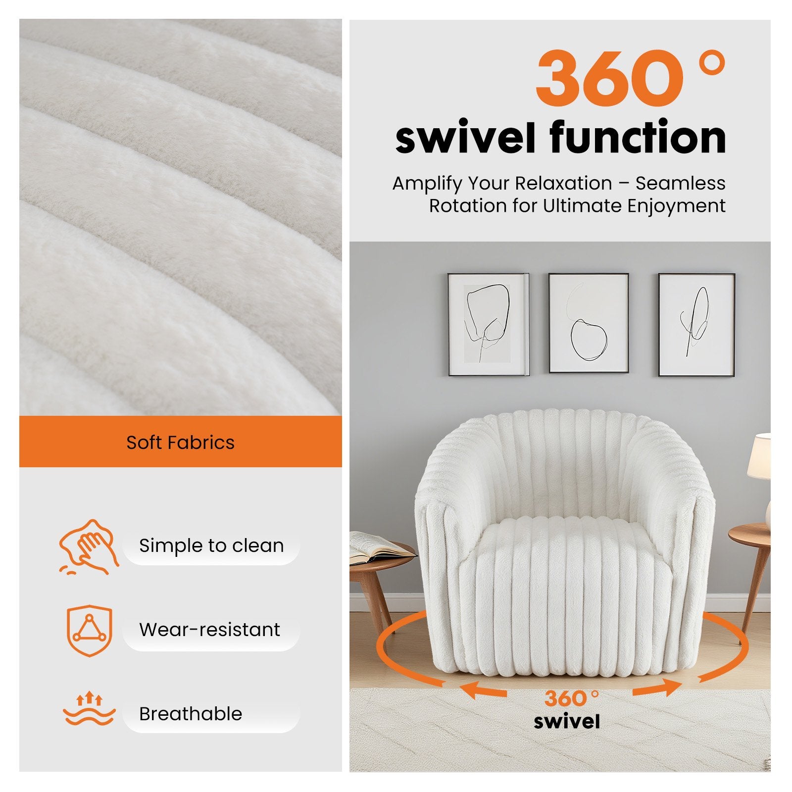 EDX Sydney 34.6" Wide Upholstered Swivel Armchair, Round Barrel Chair