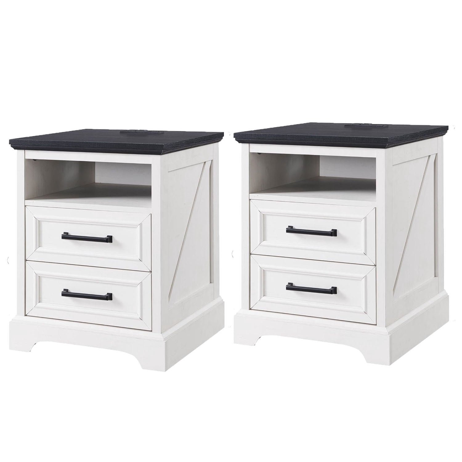 EDX Wood Nightstand with Drawers and Charging Station, Bedside Table for Bedroom or Living Room