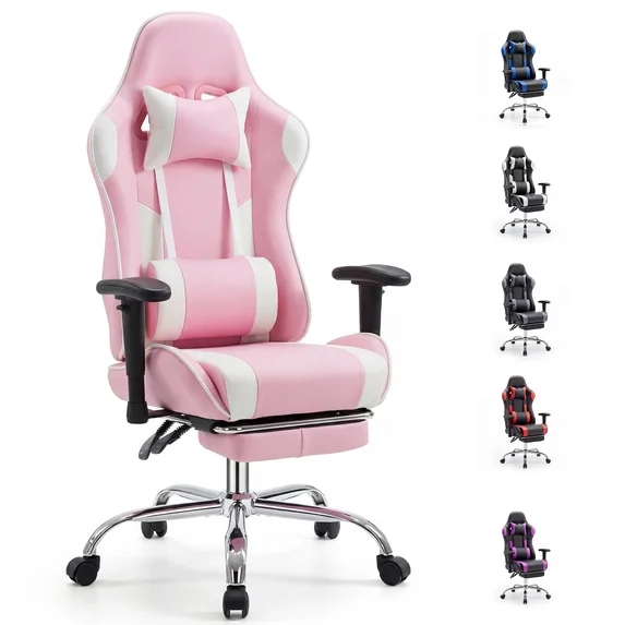 edx Ergonomic Video Gaming Chair High Back Office Chair with Lumbar Support and Adjustable Armrests Footrest Swivel Racing Chair