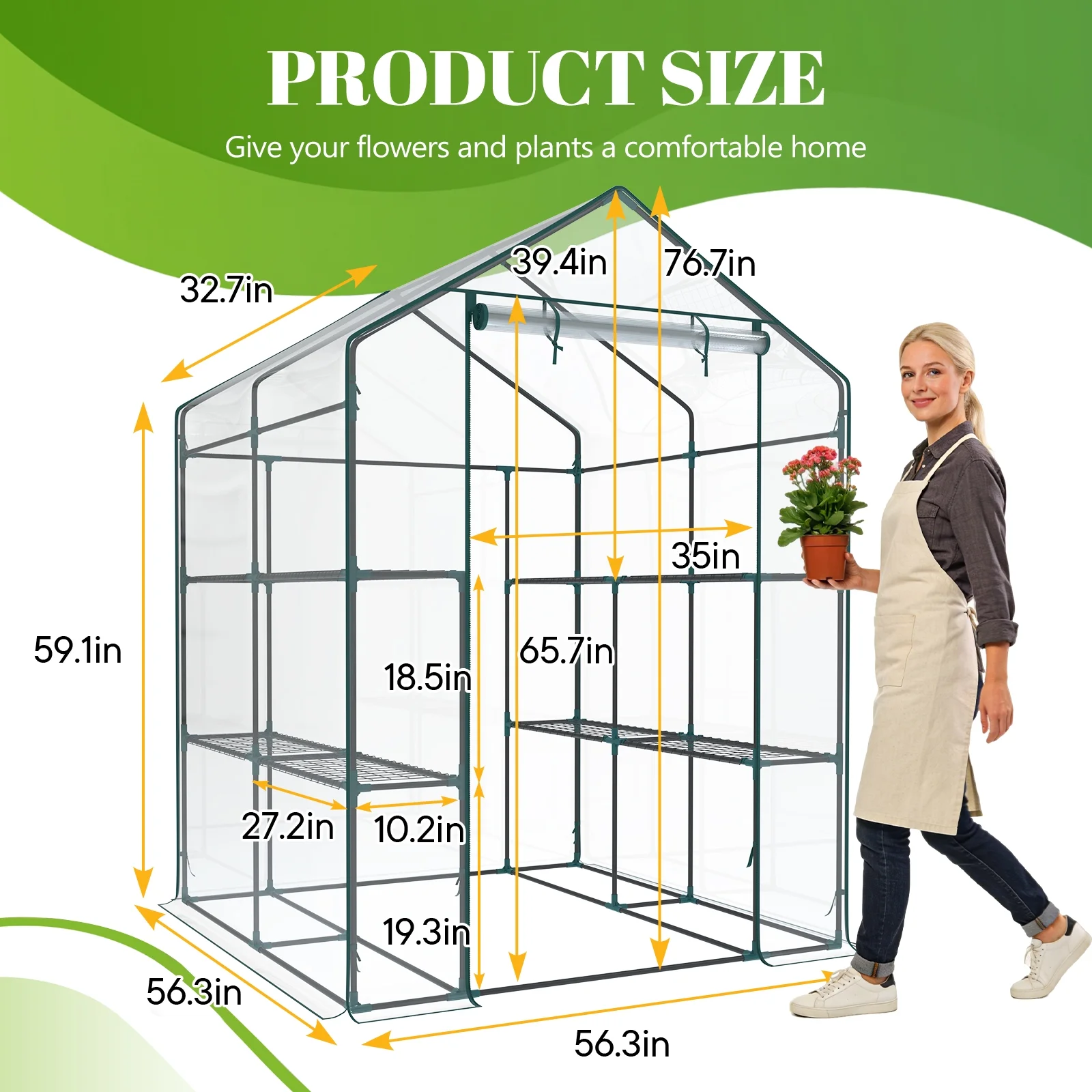 EDX 56-Inch Portable Walk-In Greenhouse, Non-Frame Design for Garden and Patio, Indoor and Outdoor Use, Transparent