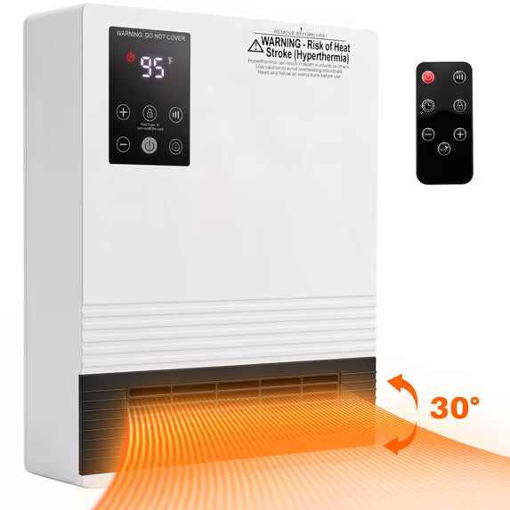 edx 1500W Wall-Mounted Electric Heater with Touchscreen, Remote Control, Adjustable Thermostat, 15-Hour Timer, Dual Heat Settings, Overheat Protection and Child Lock