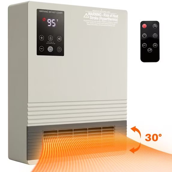edx 1500W Wall-Mounted Electric Heater with Touchscreen, Remote Control, Adjustable Thermostat, 15-Hour Timer, Dual Heat Settings, Overheat Protection and Child Lock