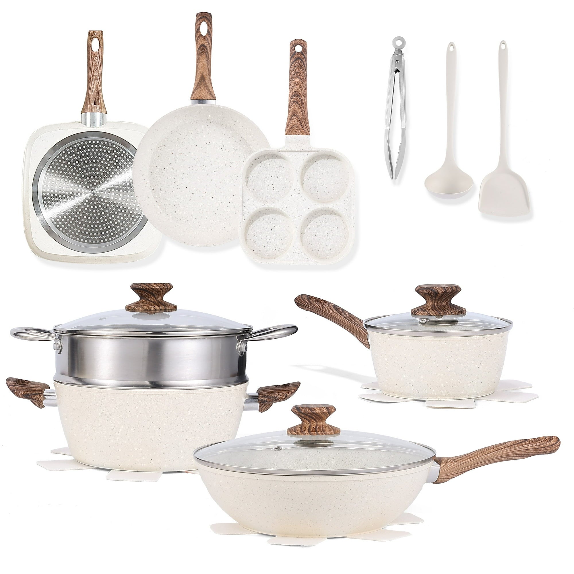edx 17pcs Non-Stick Cookware Set, Pots and Pans Set with Detachable Handle for Kitchen