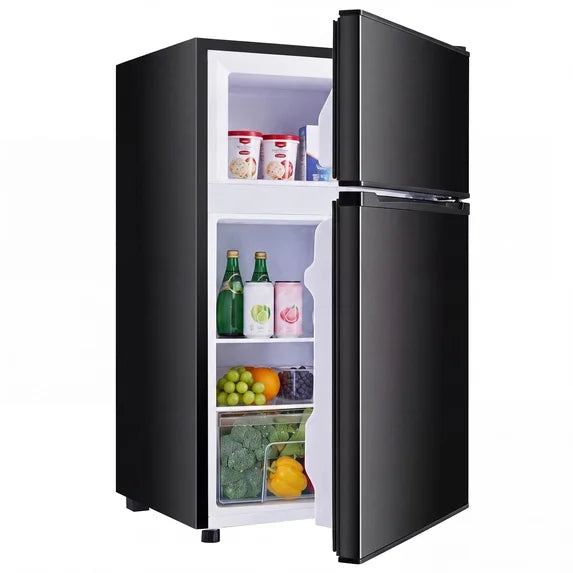 edx 2.5 Cu ft Two Door Mini Fridger with Freezer, Compact Small Refrigerator with 7-speed adjustable temperature control, Black
