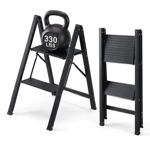 edx Step Ladder, Aluminum Lightweight Folding Step Stool with Anti-Slip Wide Pedal, 330Lbs Capacity for Home, Kitchen & Office